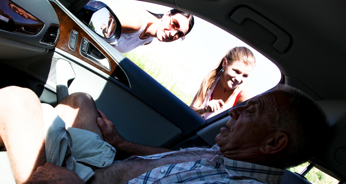 Street prostitute fucking with son, grandpa and uncle