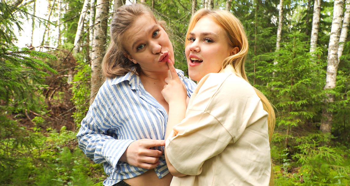 Sexy Doll & Ashley Wilde wet in the woods 