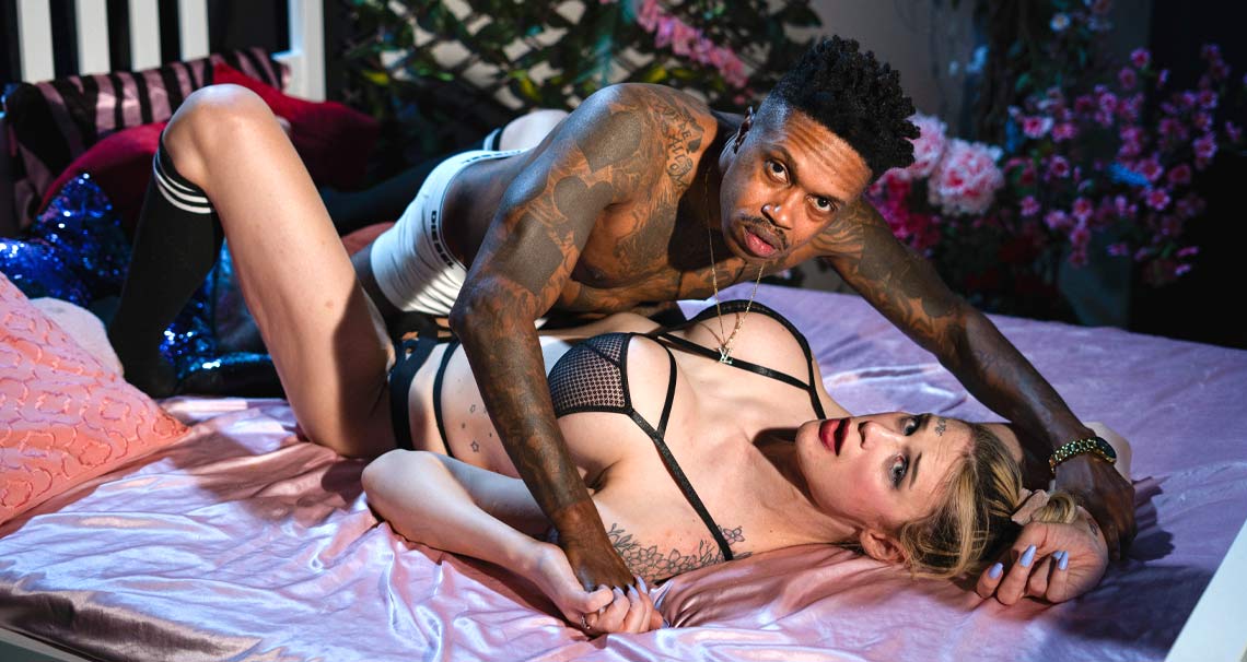 Blonde Trans Eats Big Chocolate Phallus