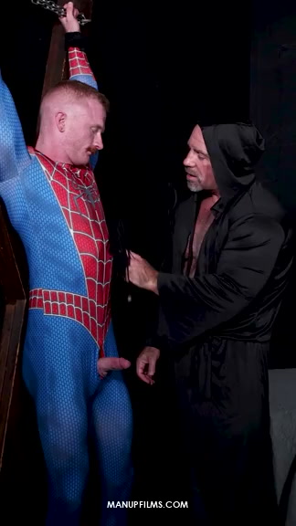 Spiderman bound & jerked porno reel