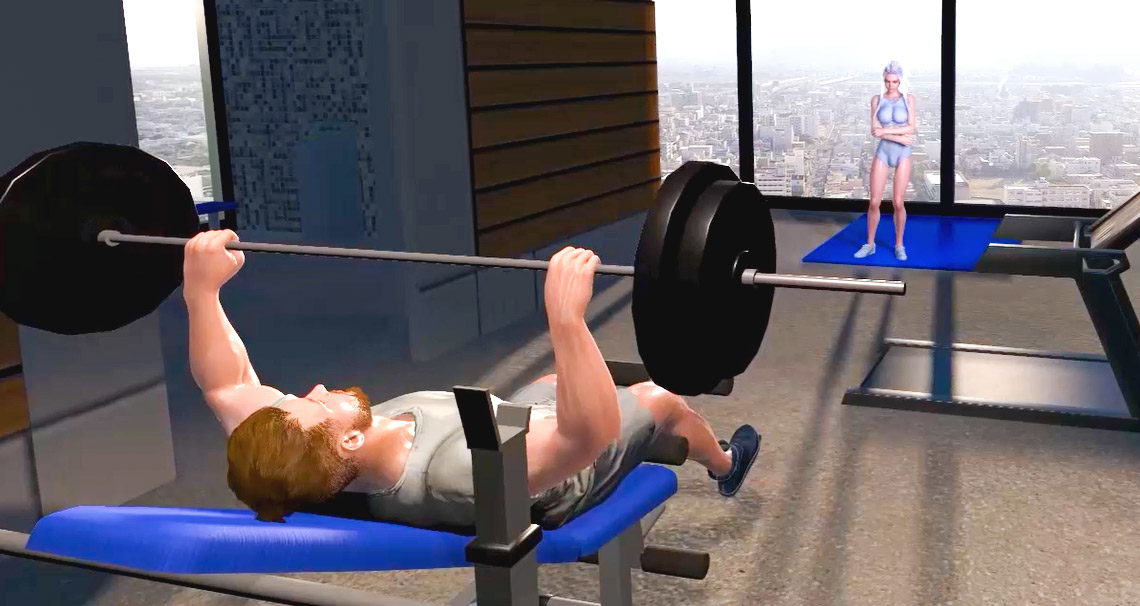 Hottie futanari works a big cock in the gym