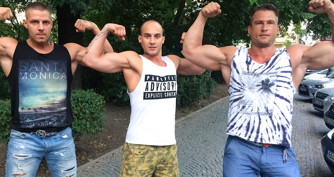 Three Blokes Compare Strength in Arm Wrestle