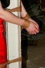 Lady in red Pole-tied cleavegagged scene photo 6