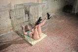 Angel Piaff caged bound cuffed gagged scene photo 3